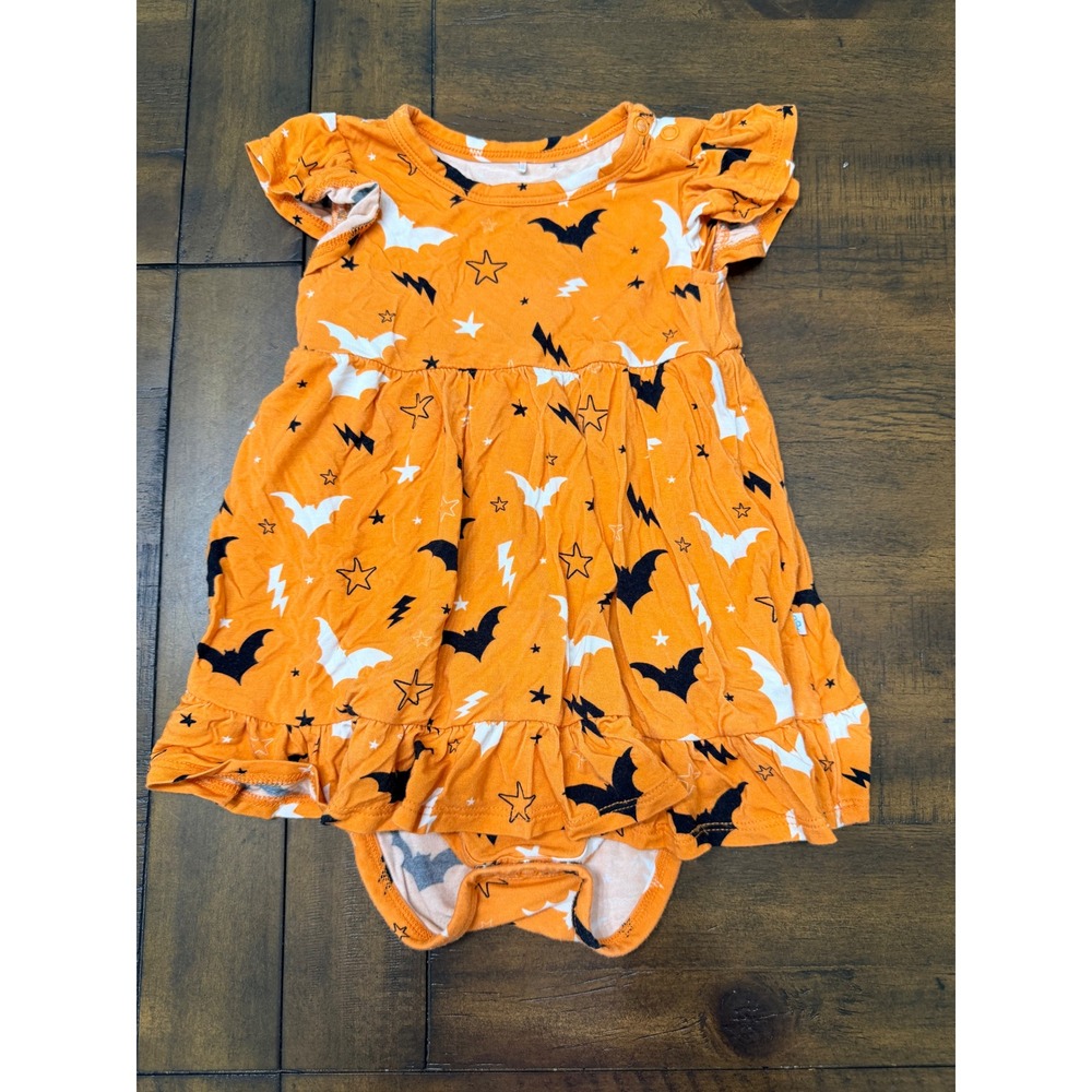 Posh Peanut Halloween Bat Print Bamboo Viscose Dress Bodysuit Orange 12-18M